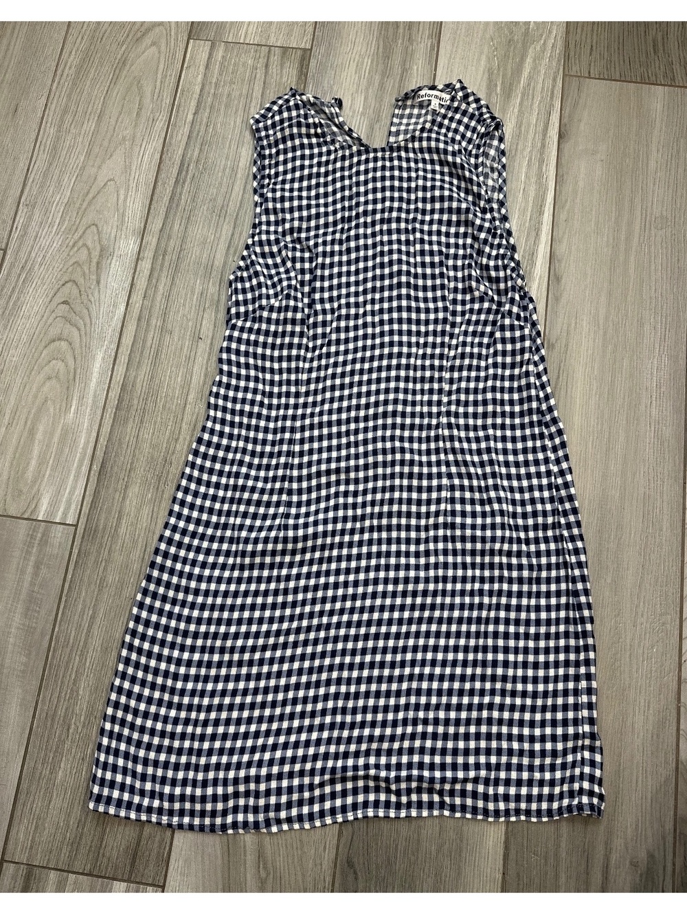 Reformation Sleeveless Navy and White Checkered Dress Size 4